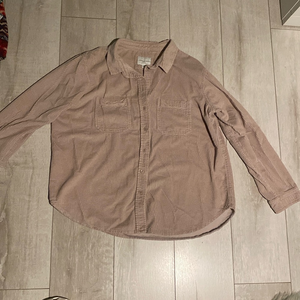 American Eagle pink corduroy button down shirt
